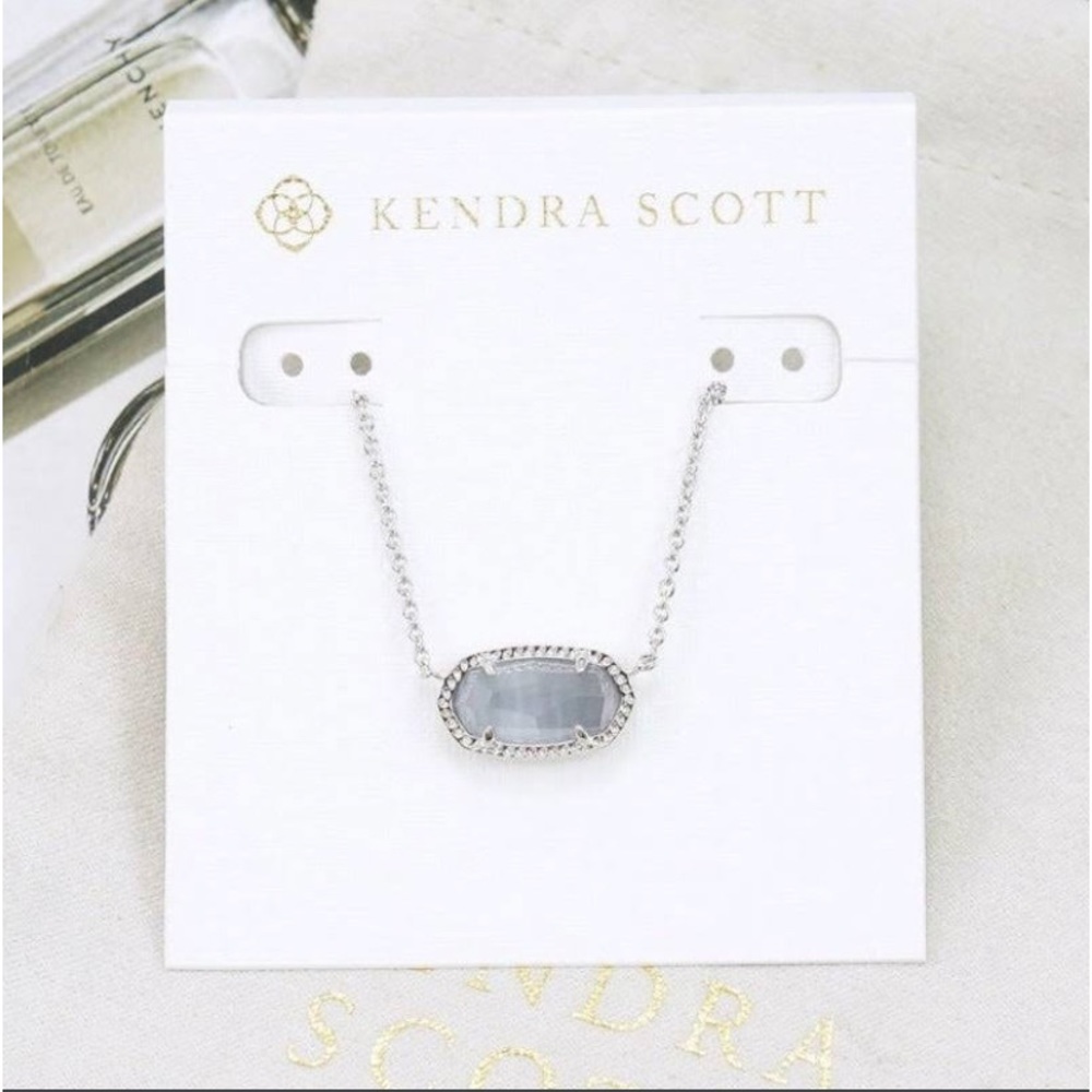 RARE Kendra Scott Elisa Cat's Eye Slate Gray Necklace Silver Tone